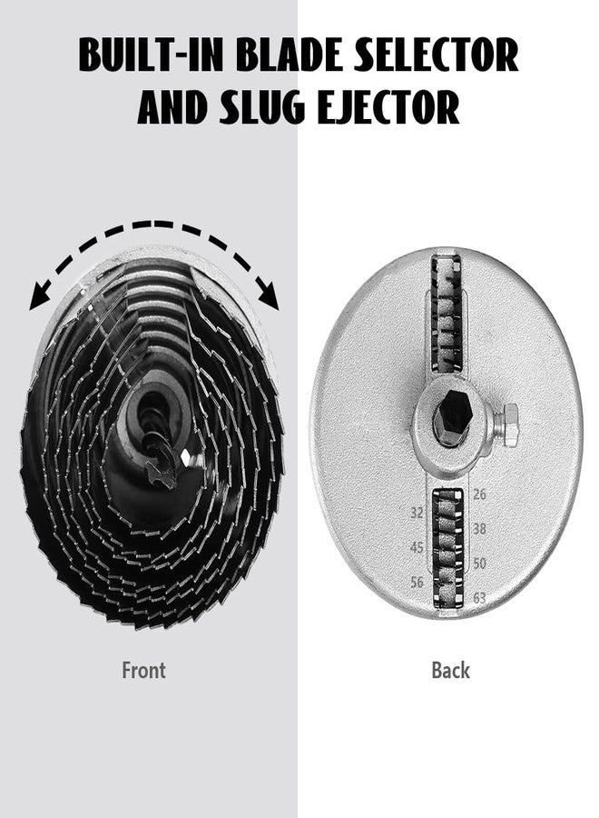 Serplex® Spring Steel Hole Saw Set 45mm Depth Woodworking Hole Opener with 7Pcs 26mm-63mm Saw Blades, Silver Finish for Drilling in Hard or Soft Wood, Plasterboard, and DIY Professional Projects - Image 5